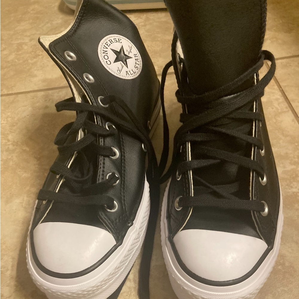Leather Converse high top platforms new